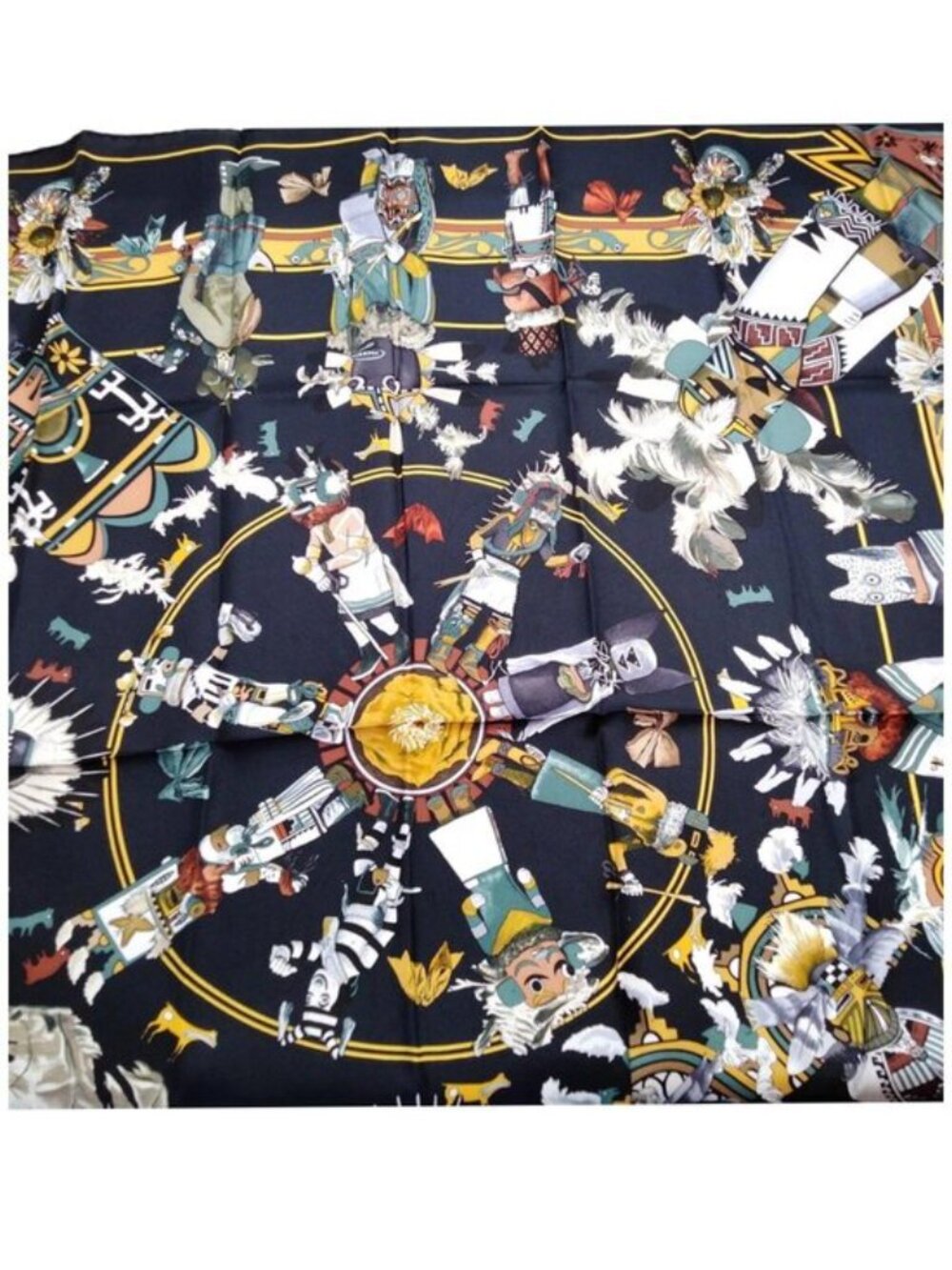 Hermes Kachinas Kermit Oliver Carré 90 Scarf Black Multicolor Silk - Picture 6 of 10